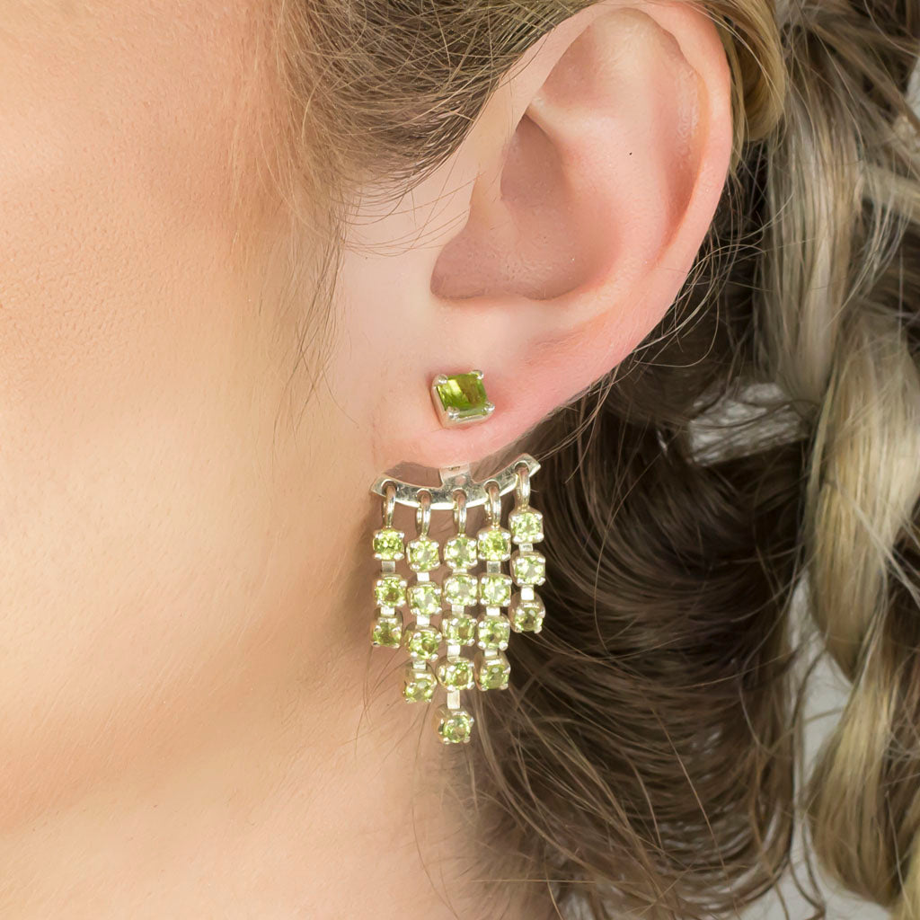 Peridot Stud Drop Earrings on Model
