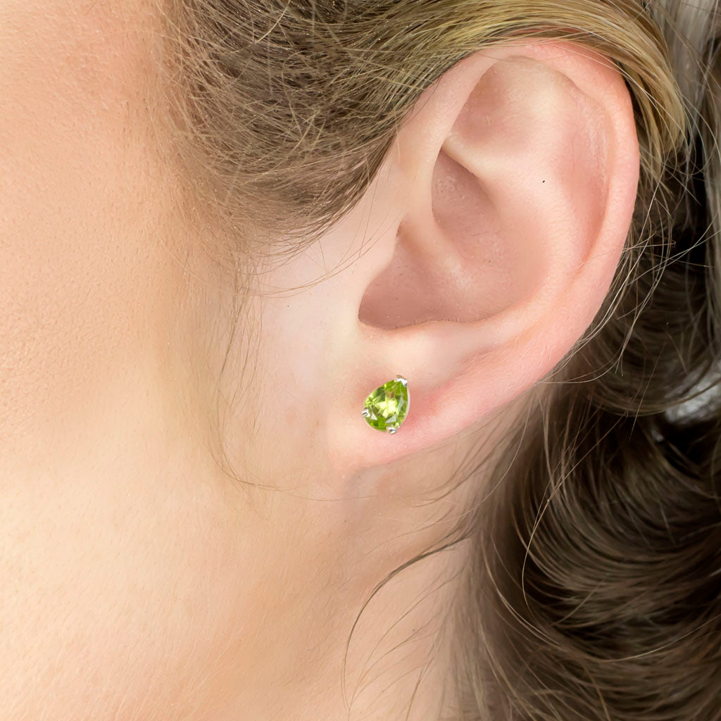 Peridot Stud Earrings on Model