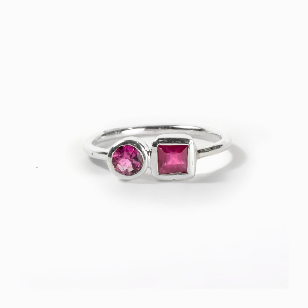 Pink Tourmaline and Ruby Ring