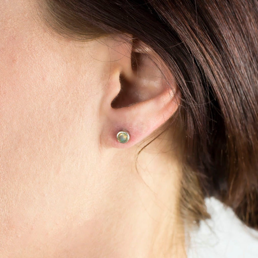 Precious Opal Stud Earrings on Model