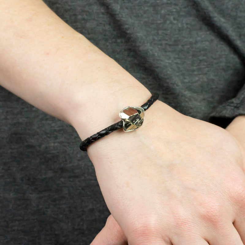 Pyrite Braided Leather Bracelet on Model
