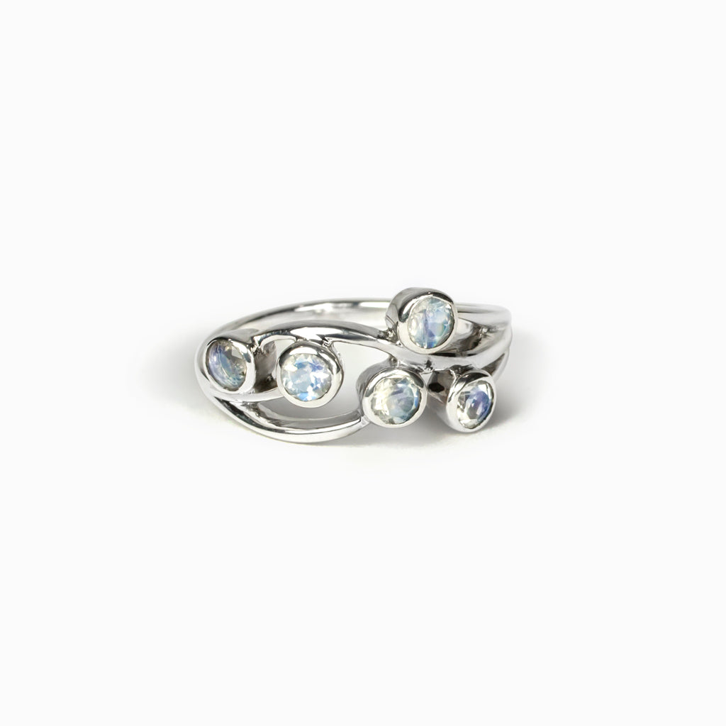 Blue and Purple Rainbow Moonstone Ring Made in Earth