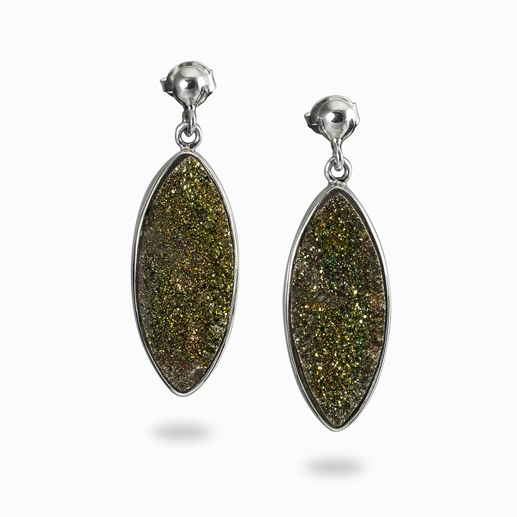 organic raw druzy Rainbow Pyrite Drop Earrings Made in earth