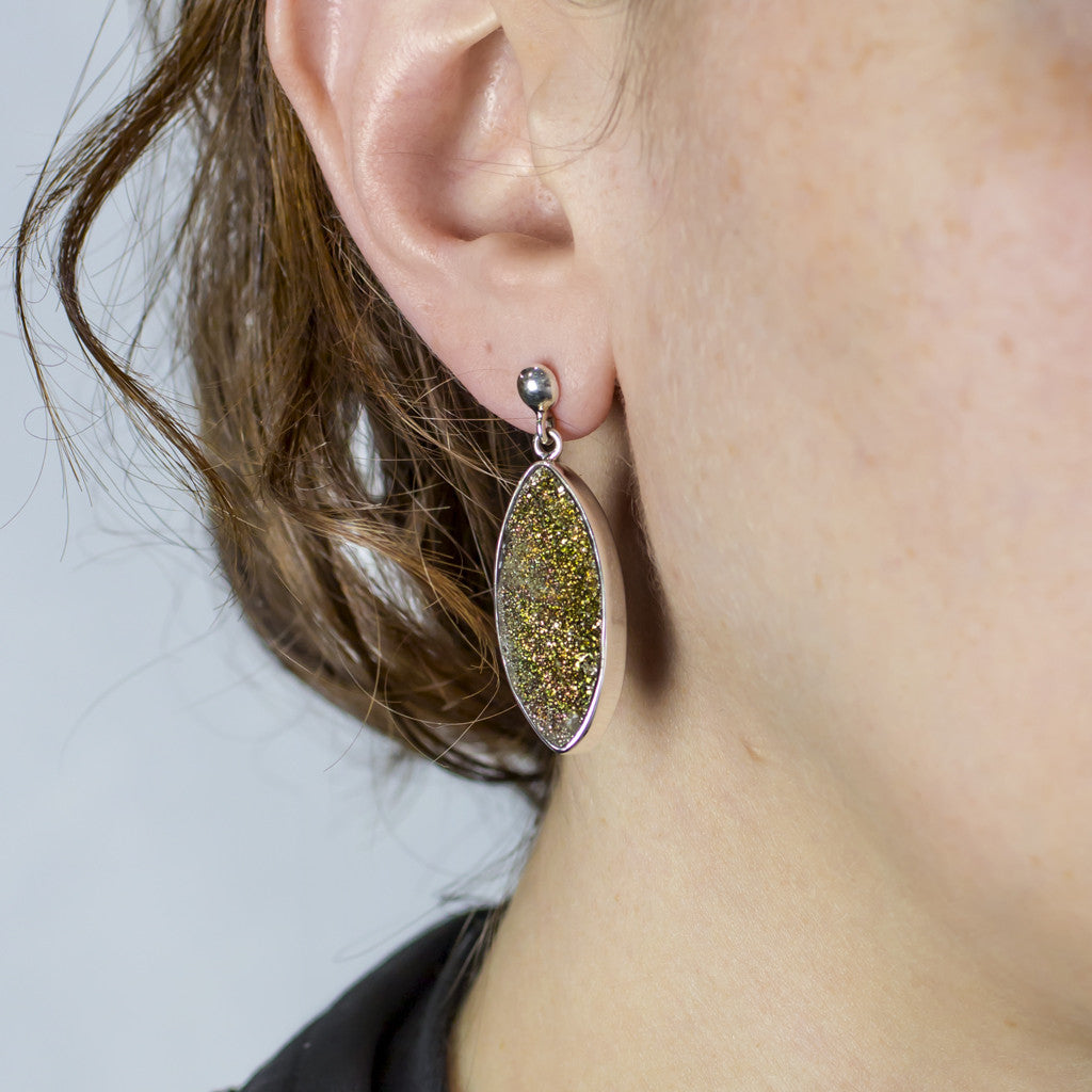 Rainbow Pyrite Drop Earrings on Model