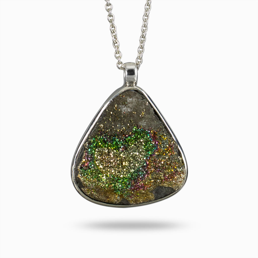 Organic Rainbow Pyrite Necklace raw druzy