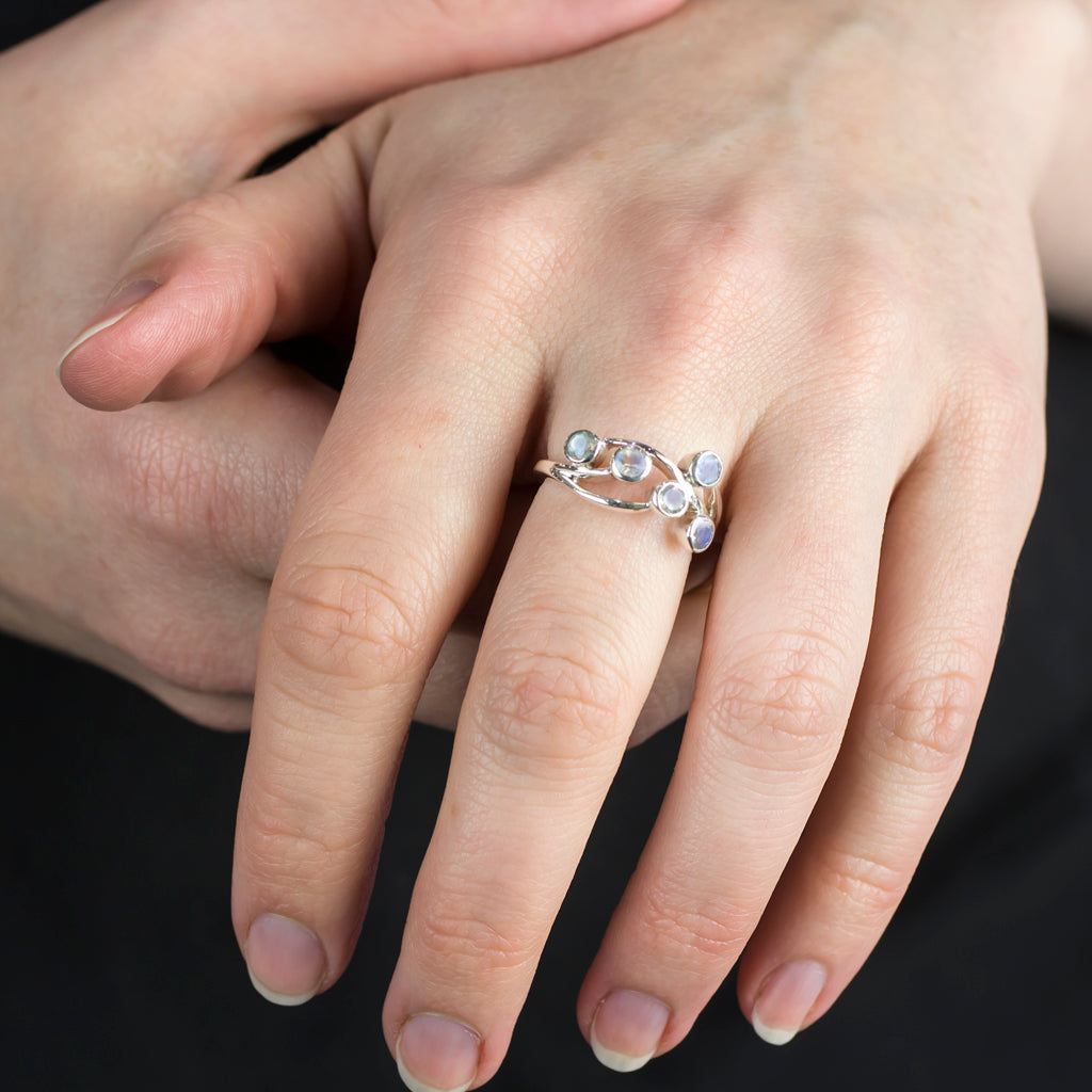 Rainbow Moonstone Ring on Model
