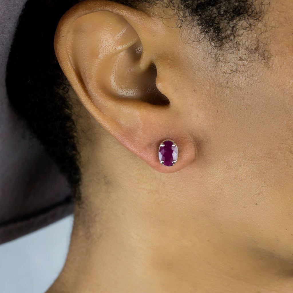 Ruby Stud Earrings On Model