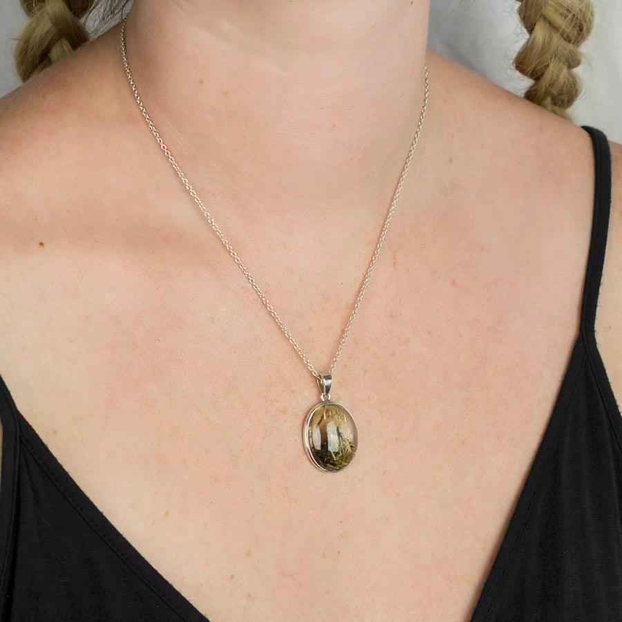 Rutilated Quartz Pendant on Model