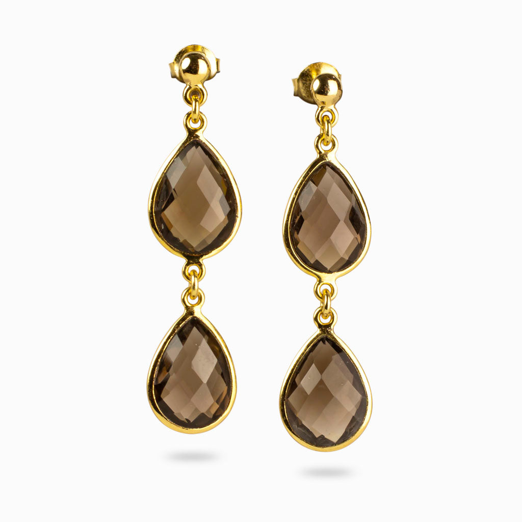 Smokey Quartz Drop Earrings 14k gold vermeil Made In Earth