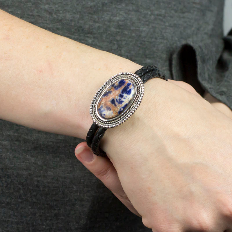 Sodalite Braided Leather Bracelet on Model