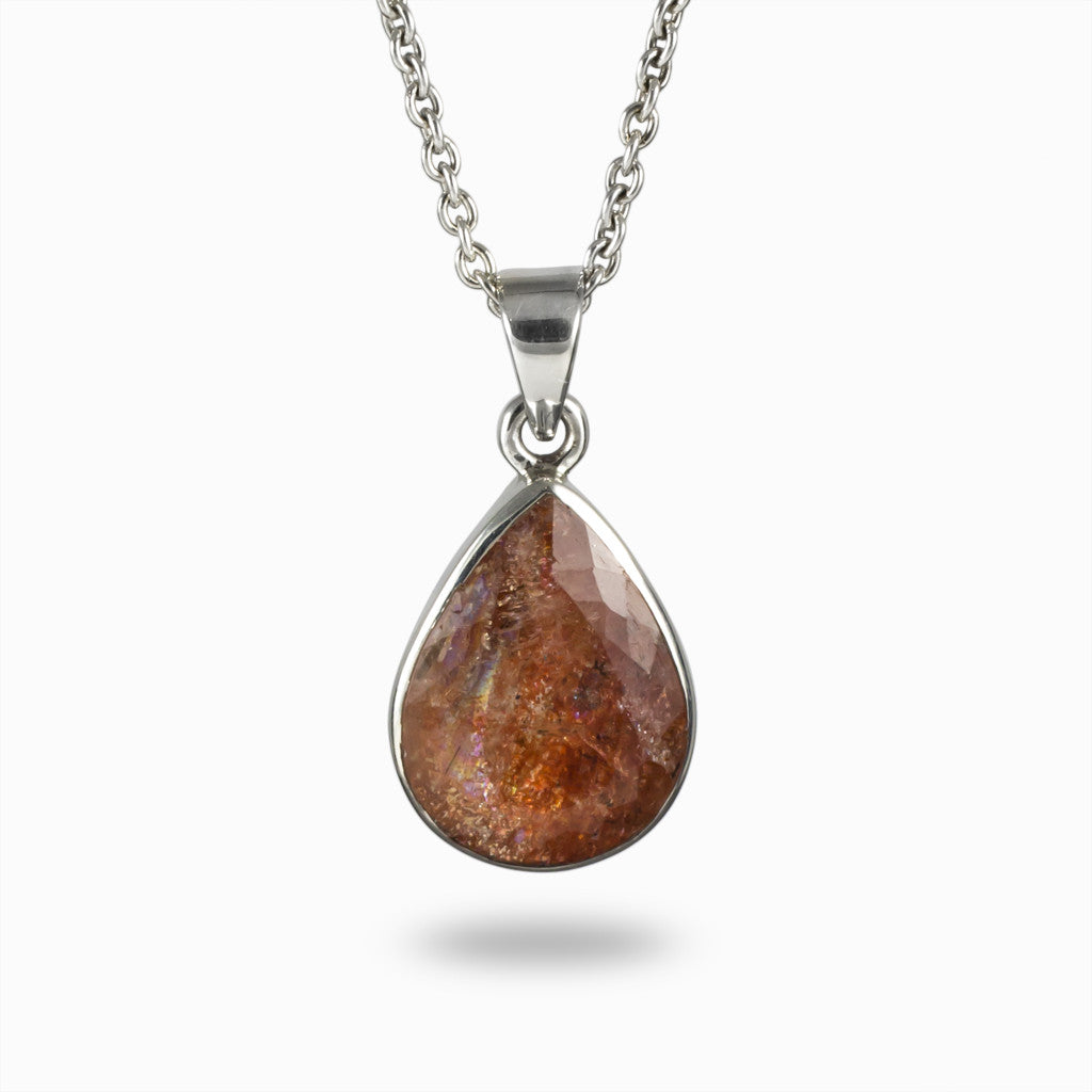 Sparkly Orange Faceted Tear Sunstone Necklace