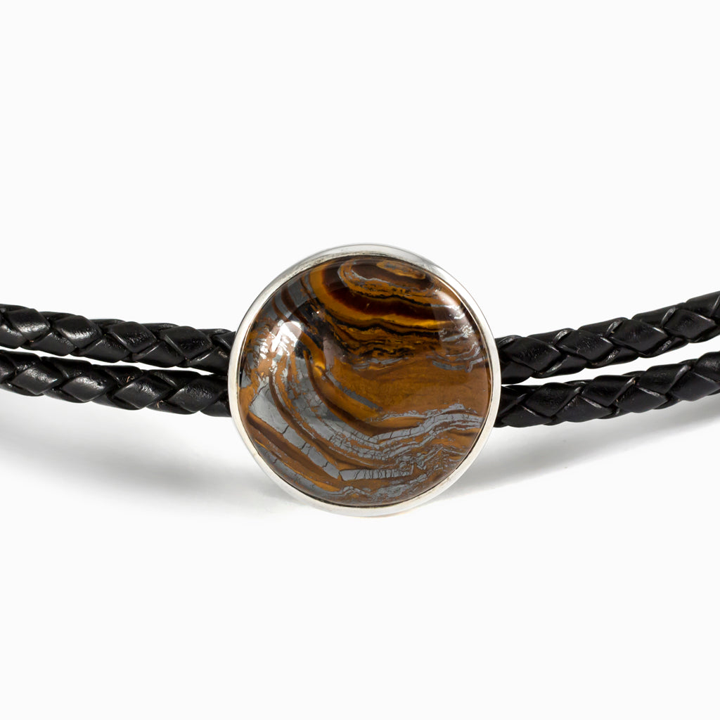 Tiger Iron Braided Leather Choker Necklace