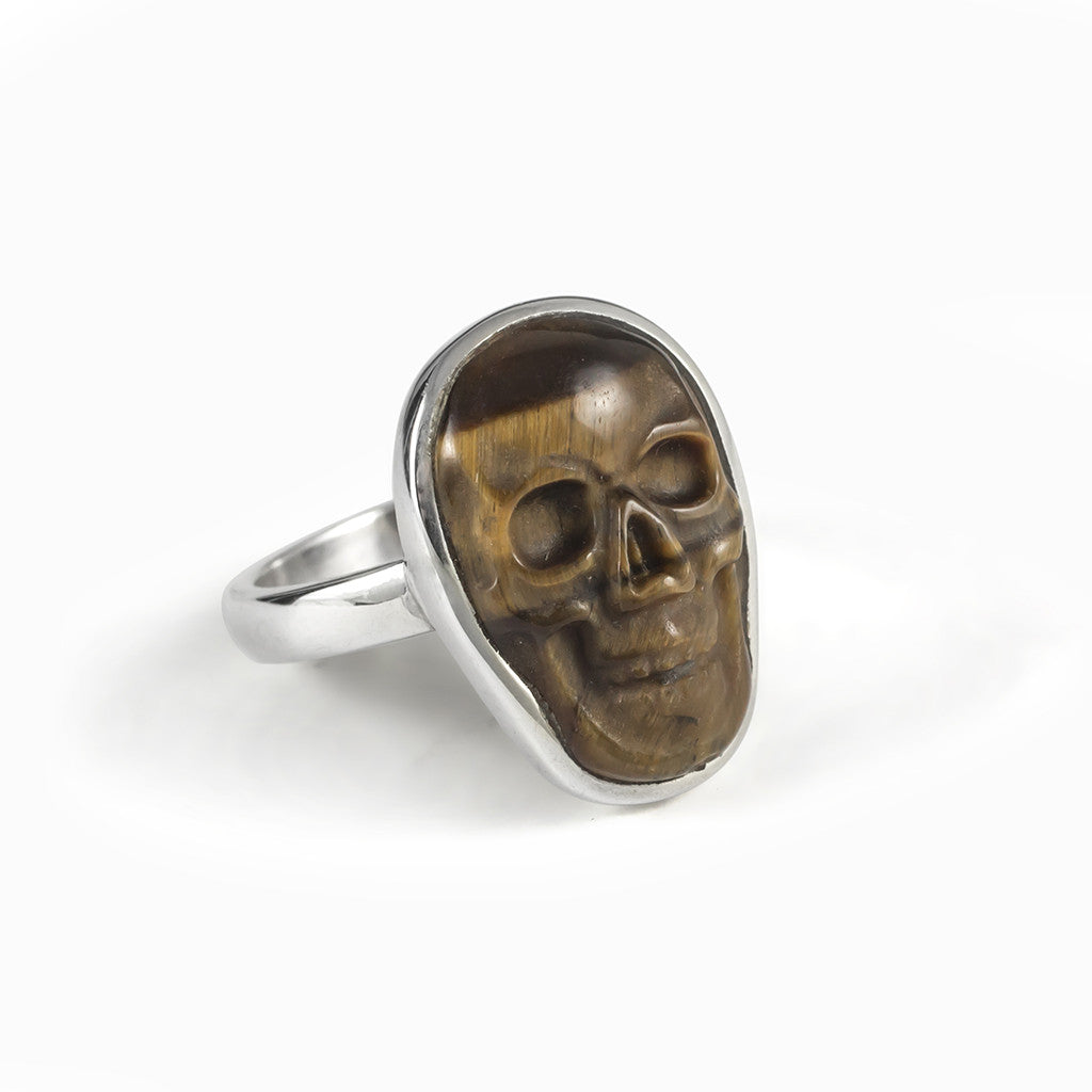 Tiger Eye Skull Ring