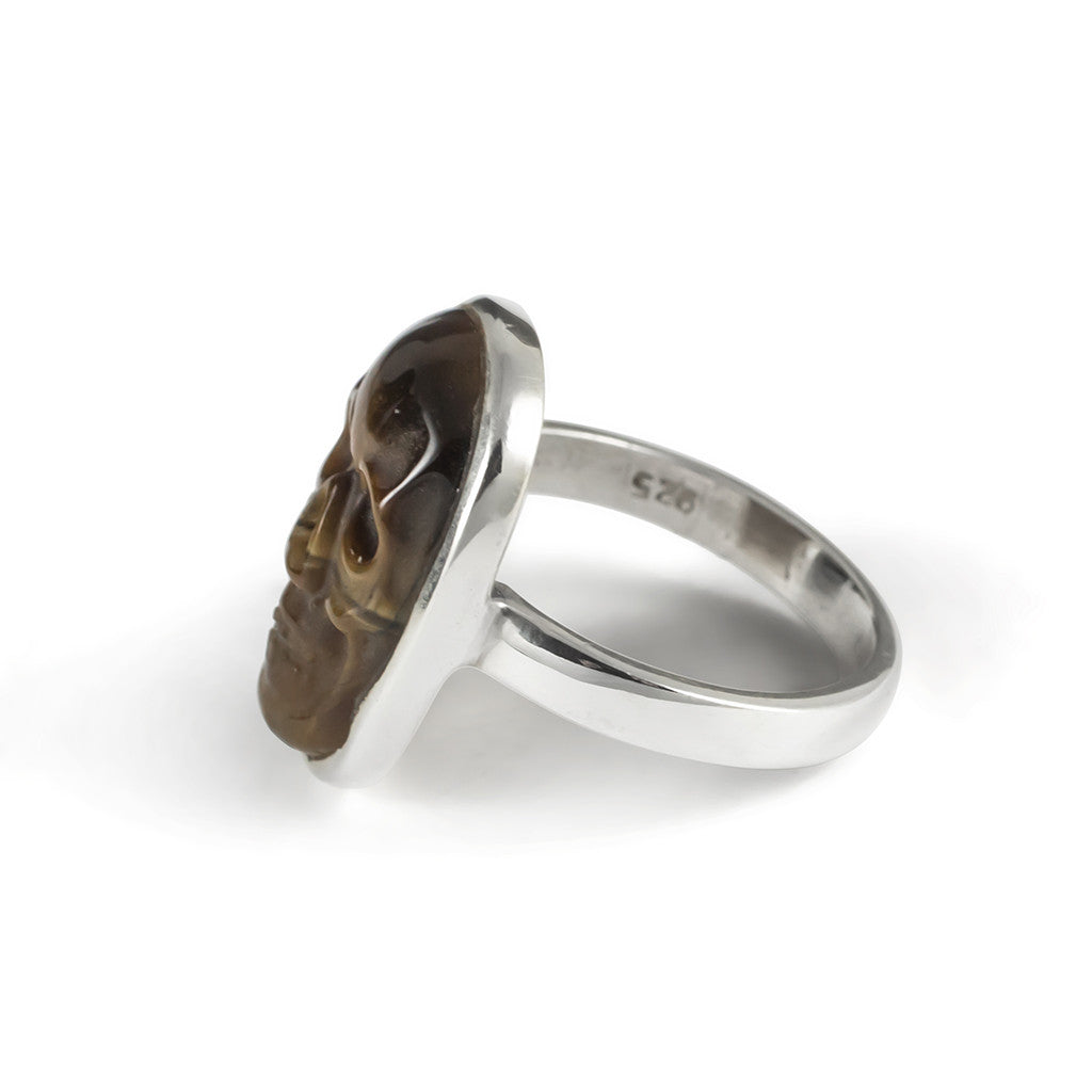 Tiger Eye Skull Ring