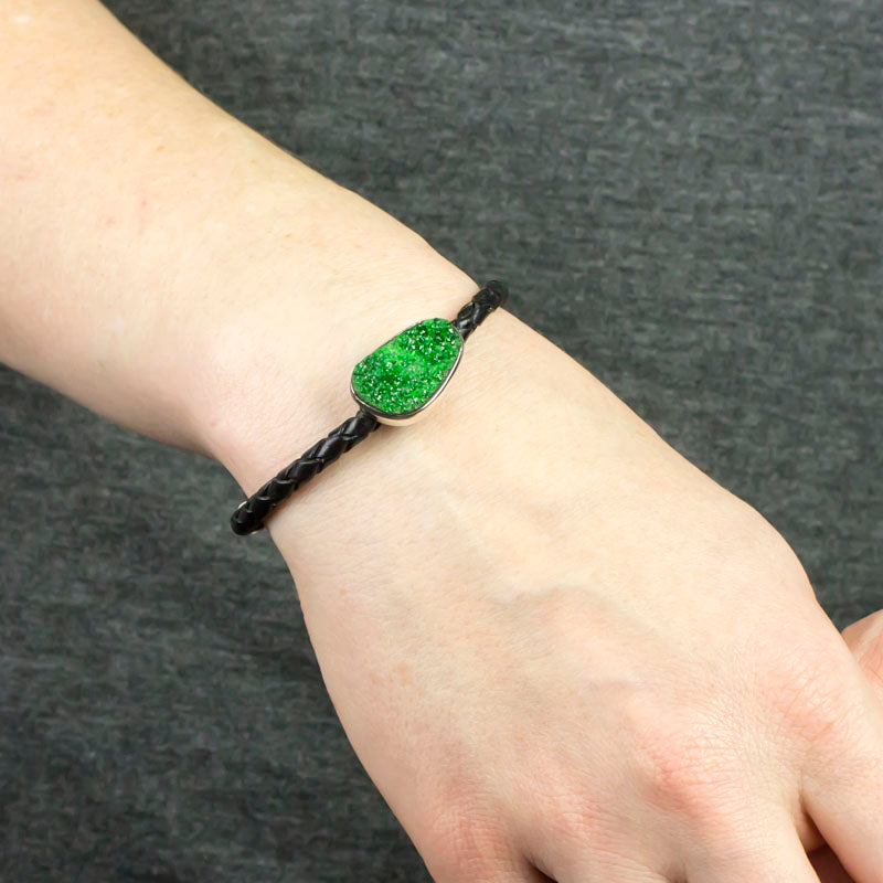 Uvarovite Braided Leather Bracelet on Model