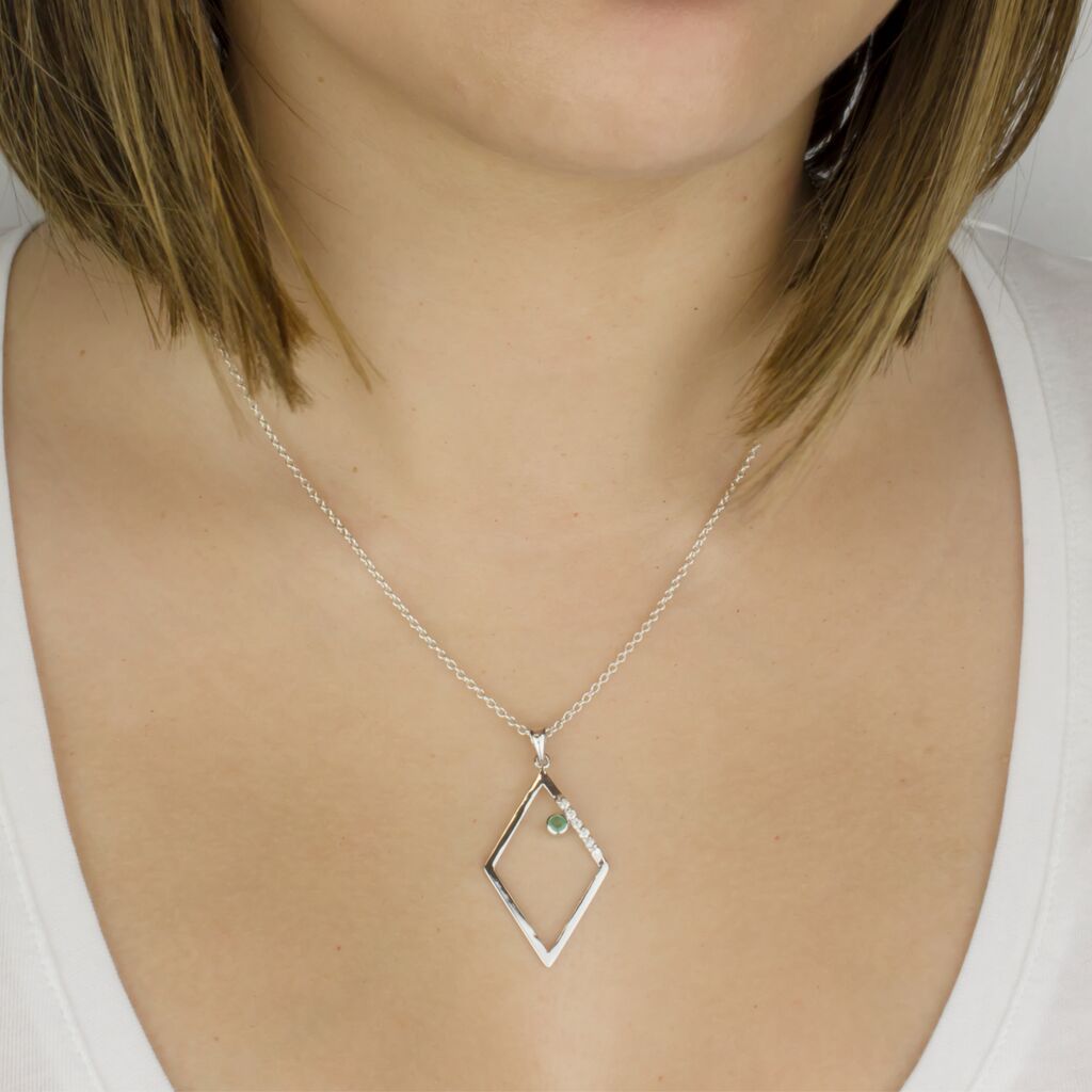 Diamante: Emerald & Diamond Pendant on Model