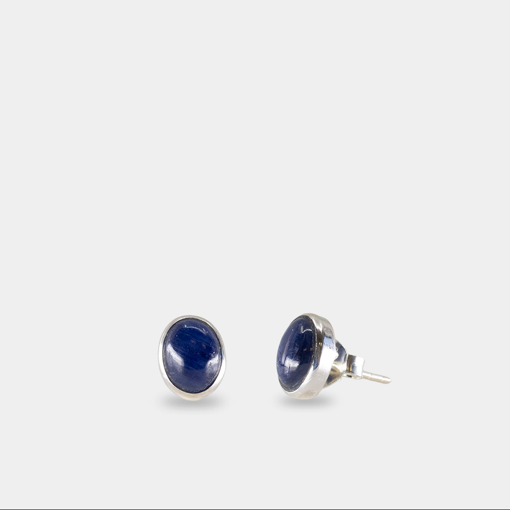 CABOCHON OVAL SAPPHIRE STUD EARRINGS STERLING SILVER | MADE IN EARTH