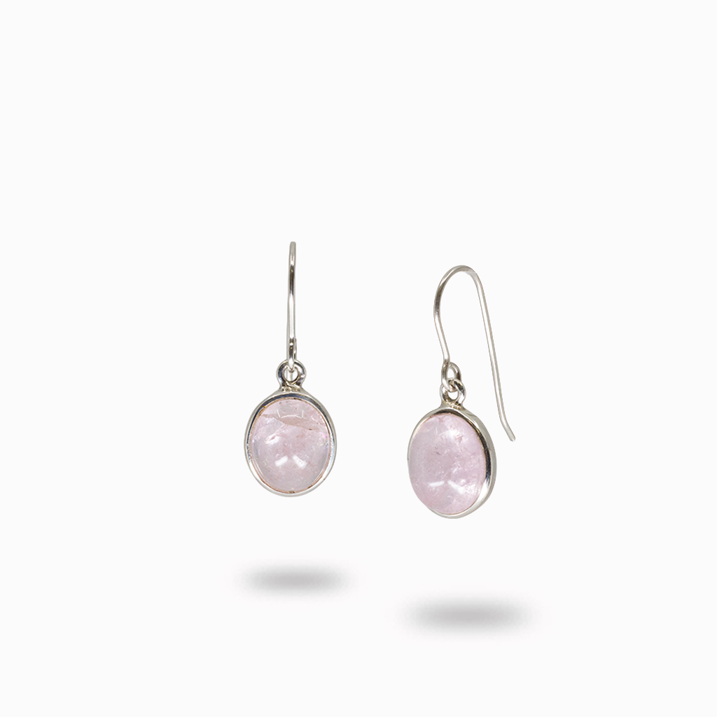 cabochon oval pink kunzite drop earrings