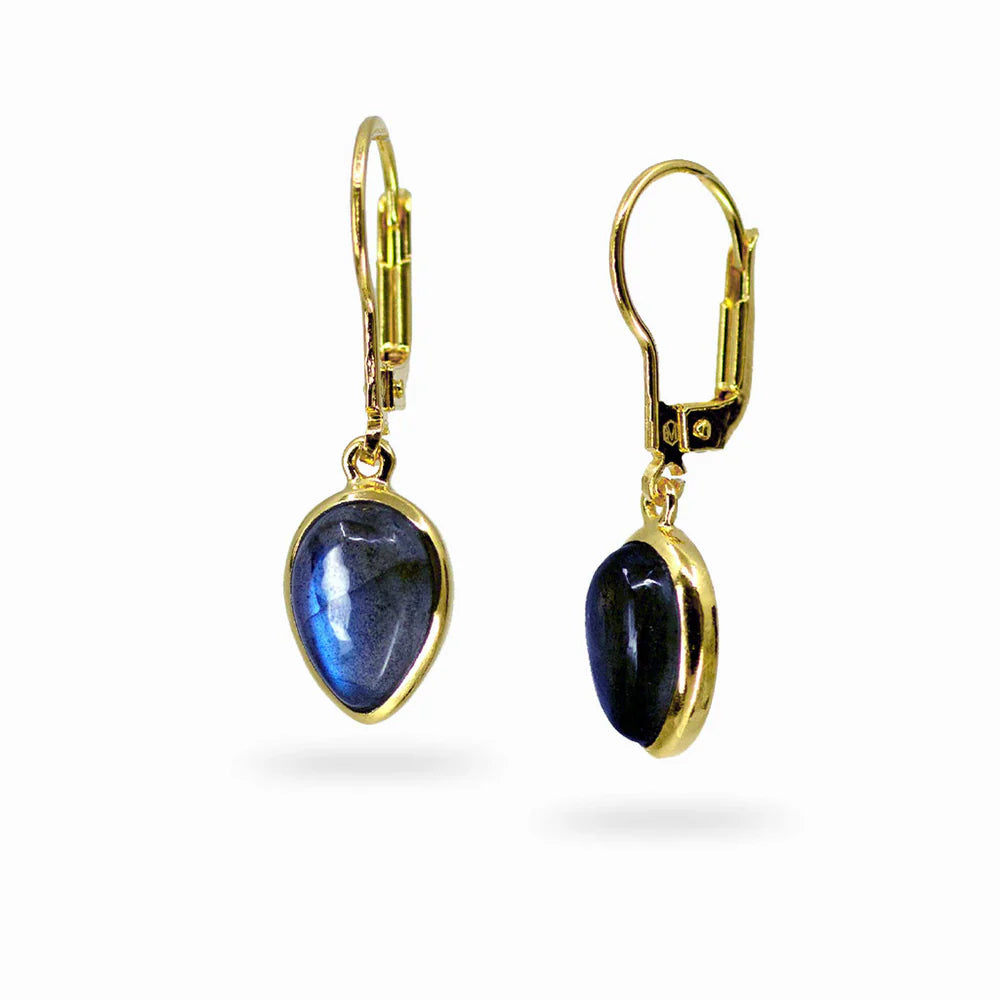 labradorite drop earrings gold vermeil teardrop cabochon blue flash earrings