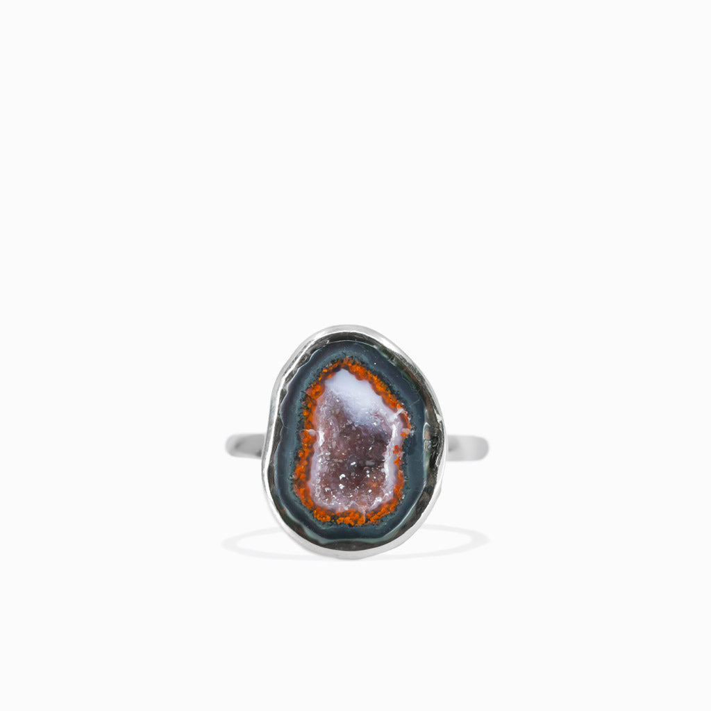 Agate geode raw organic ring in sterling silver