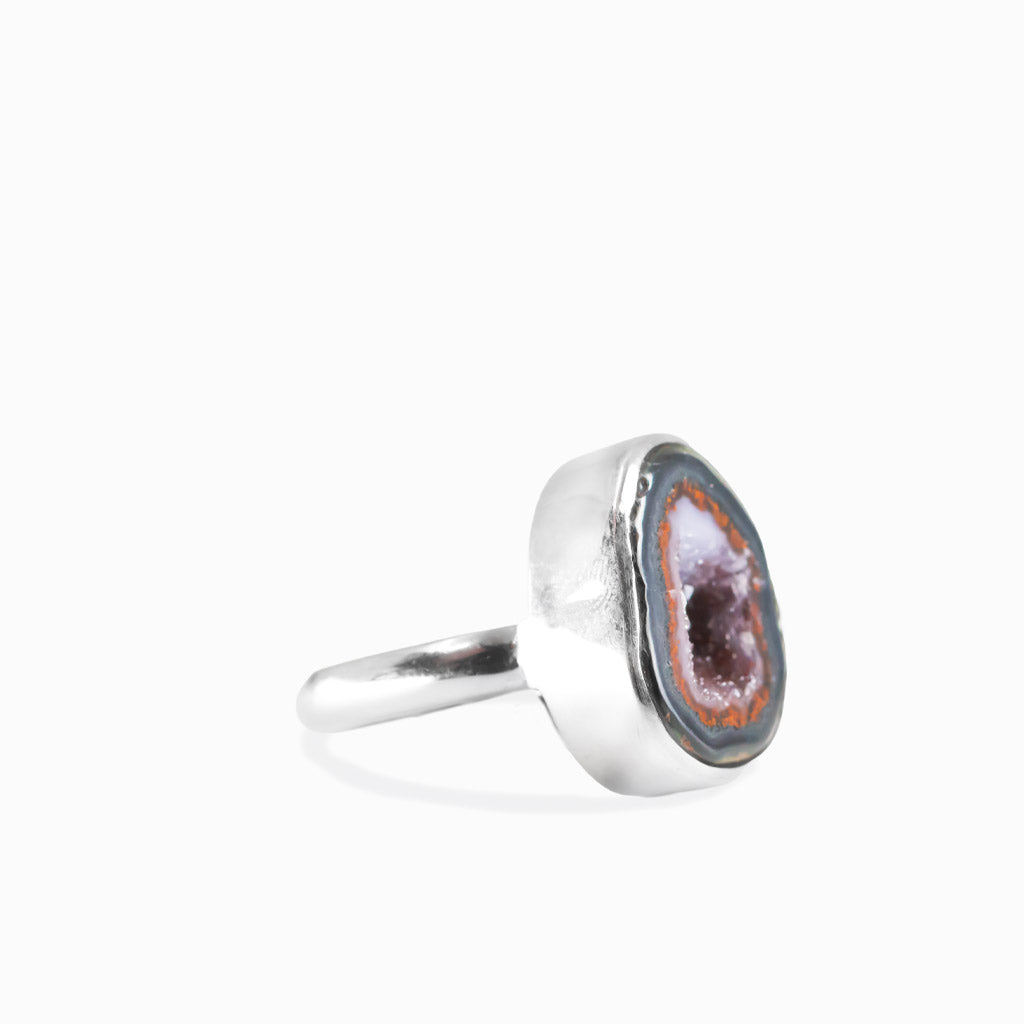 Agate geode raw organic ring in sterling silver