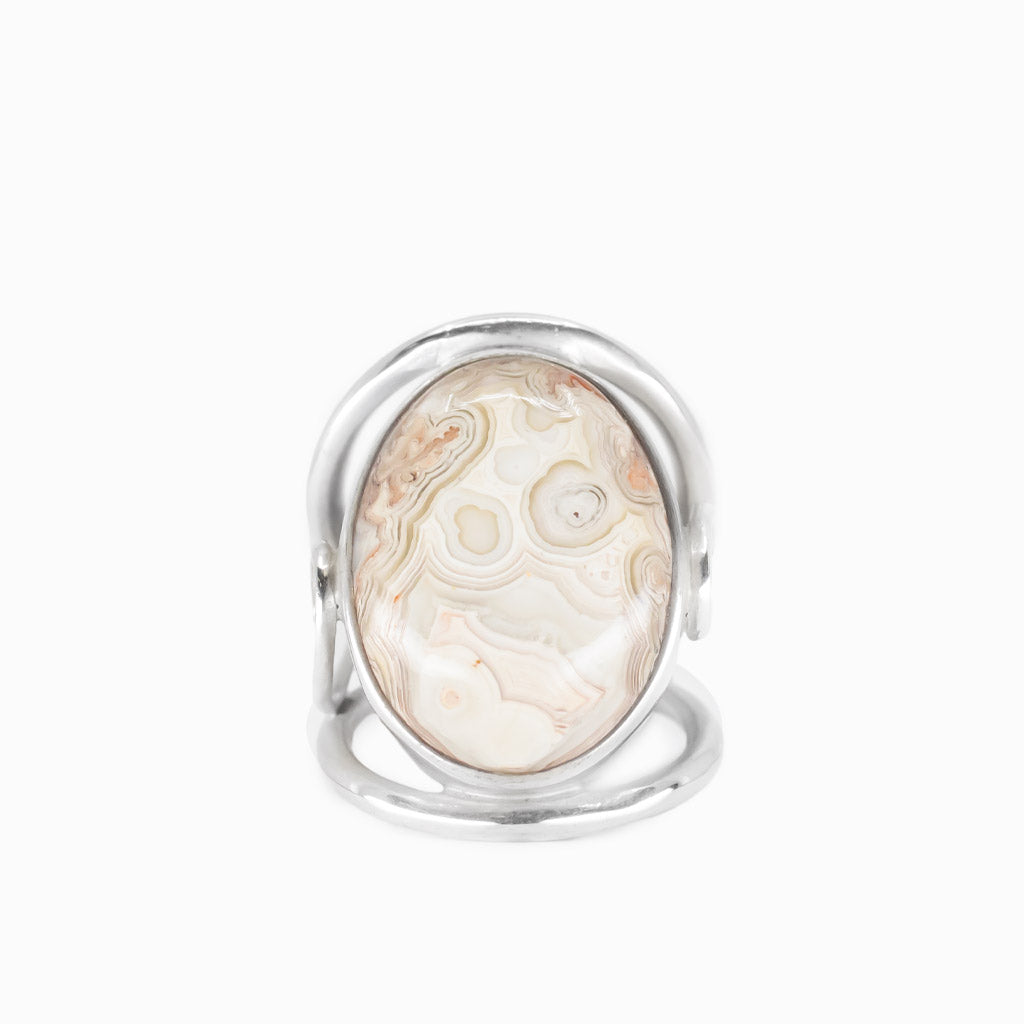 Oval botryoidal agate ring in sterling silver