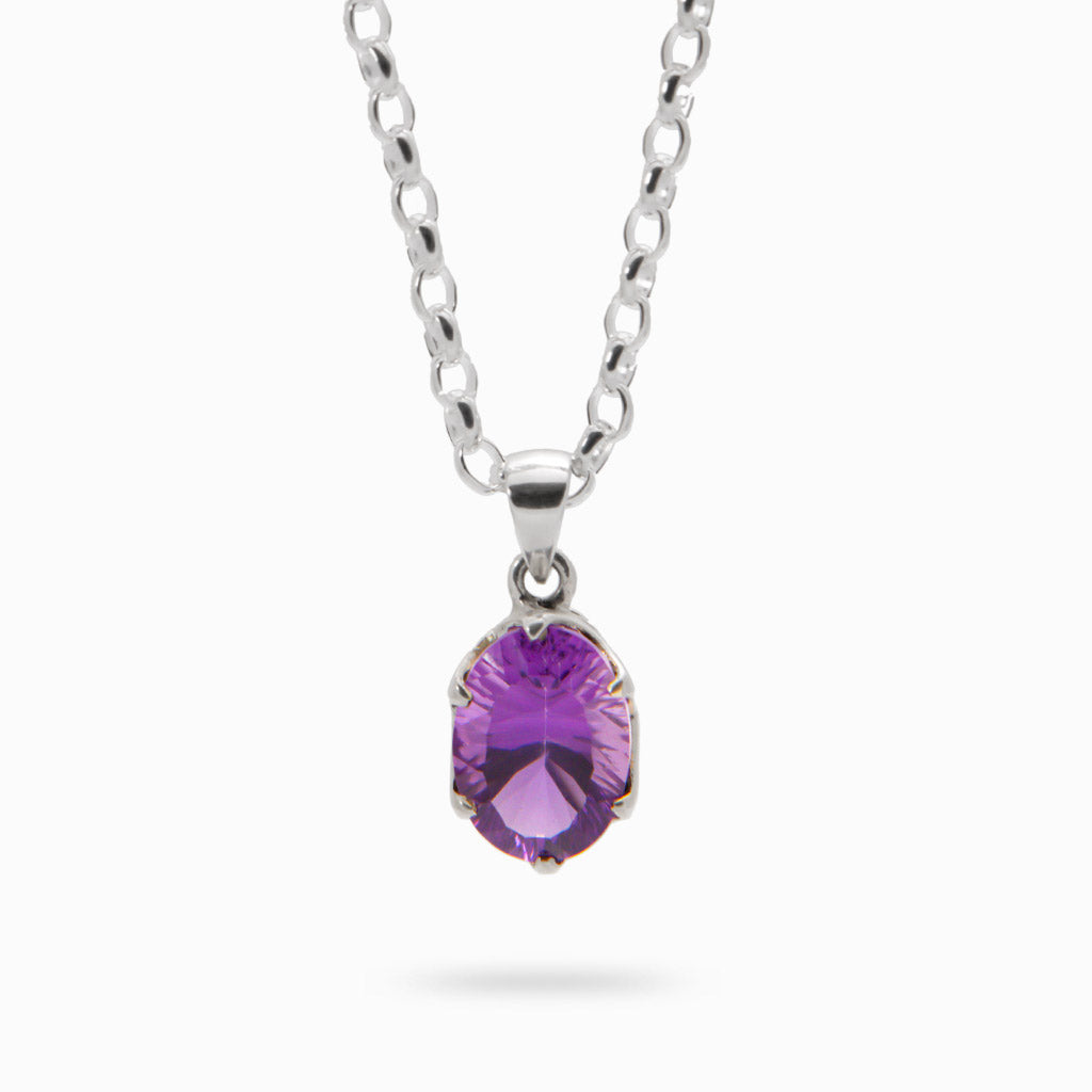 FACETED OVAL CLAW AMETHYST NECKLACE