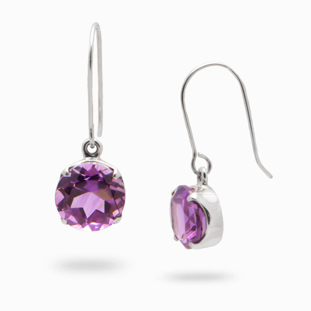 FACETED ROUND AMETHYST DROP EARRINGS