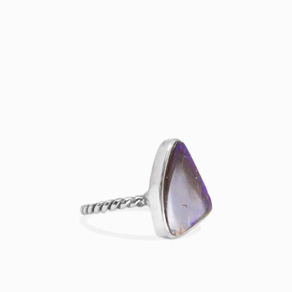 Raw ammolite organic ring in sterling silver