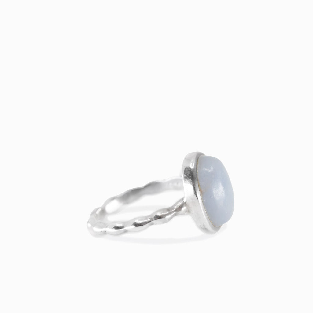 Oval angelite cabochon ring in sterling silver