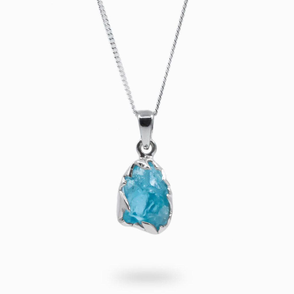 ORGANIC BLUE RAW STERLING SILVER APATITE NECKLACE