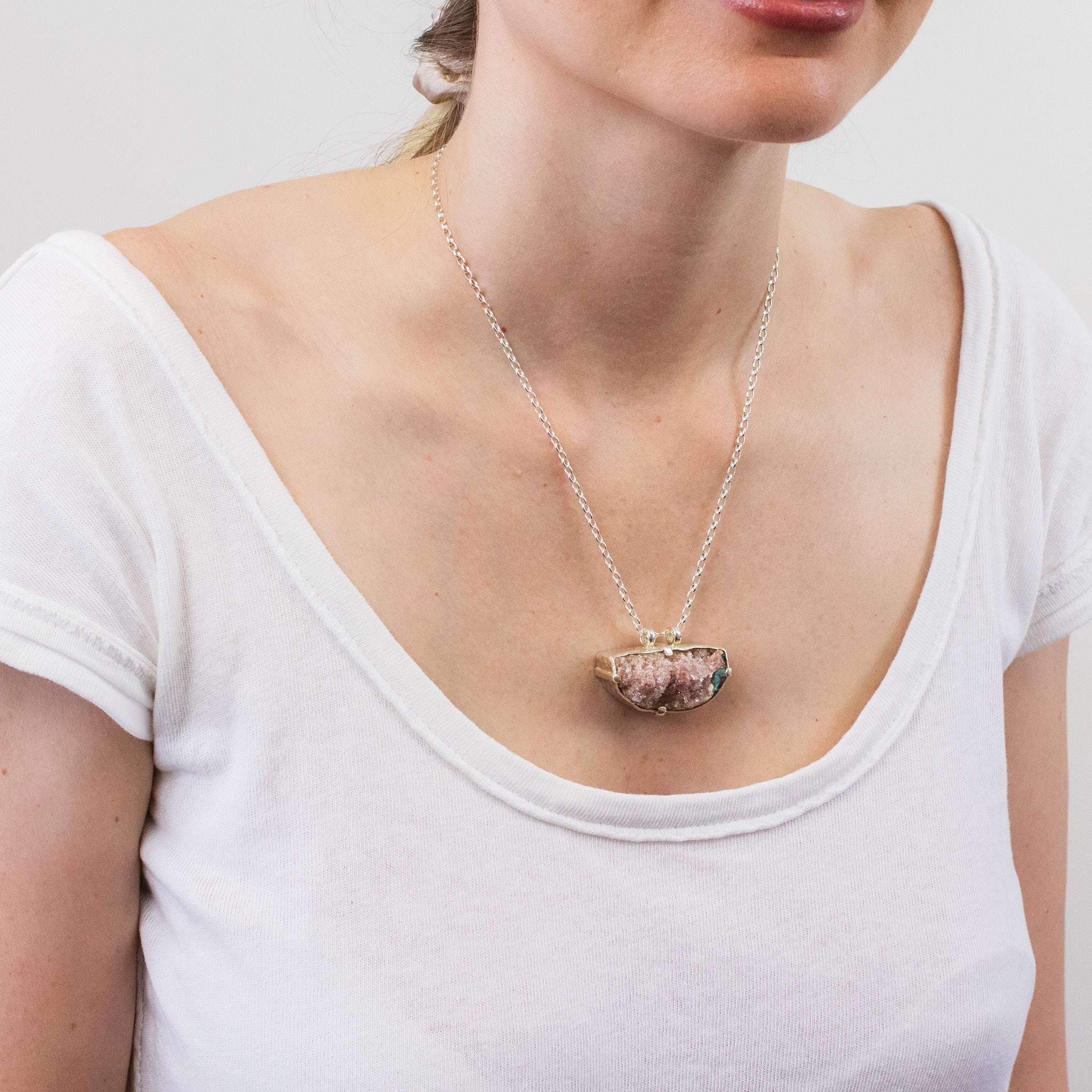 APOPHYLLITE NECKLACE ON MODEL