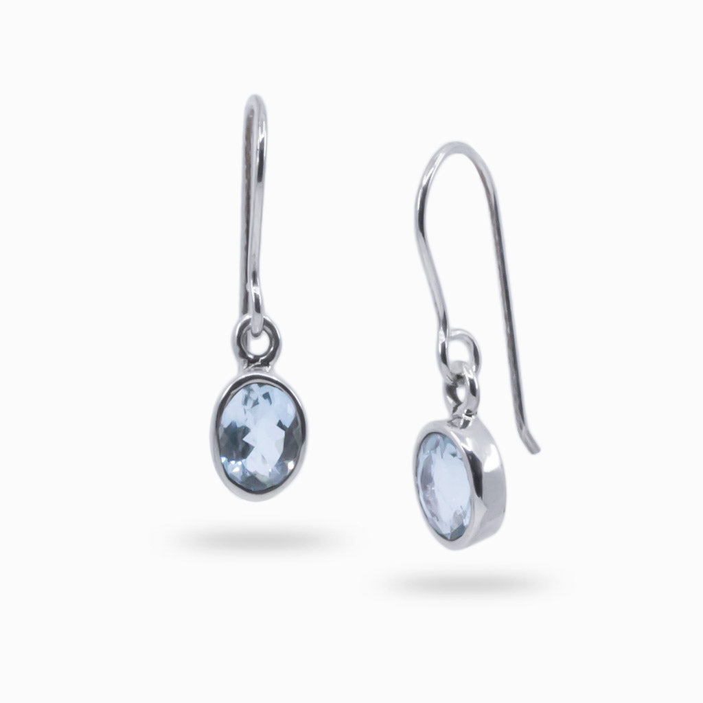 FACETED OVAL AQUAMARINE DROP EARRINGS