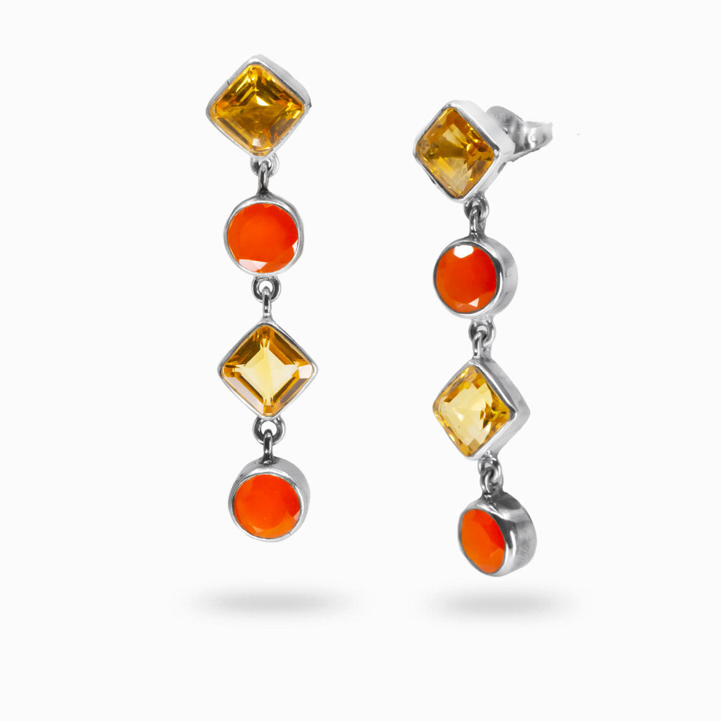FACETED CITRINE AND CARNELIAN STUD EARRINGS STERLING SILVER | MADE IN EARTH