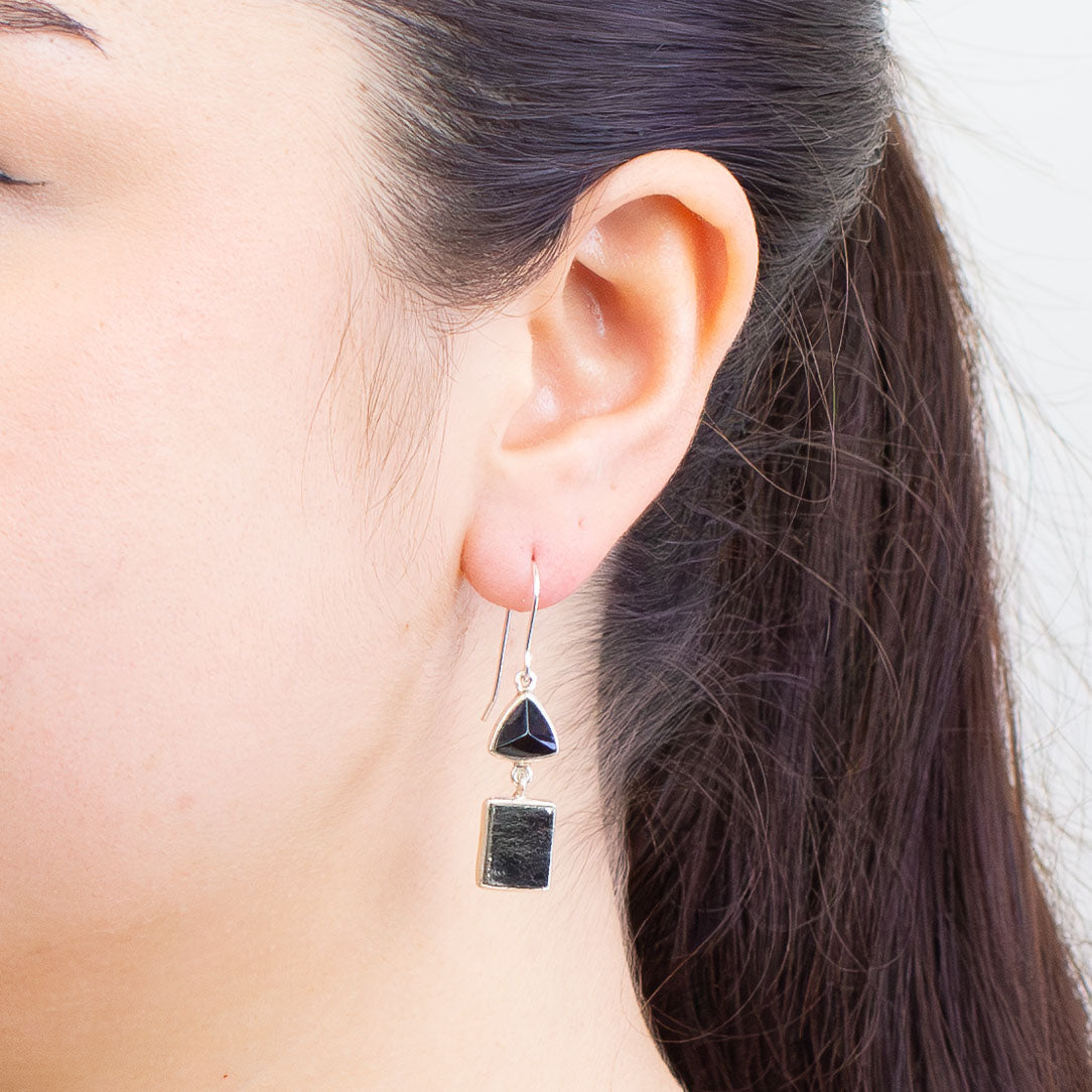 Black Tourmaline and Pyrite Drop Earrings