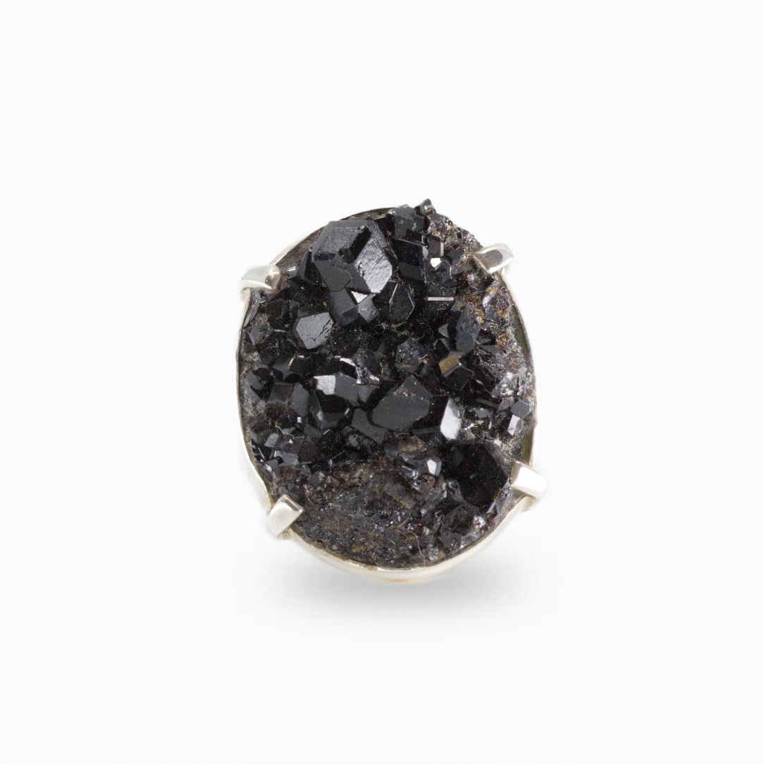 Deep red African garnet gemstone ring set in silver