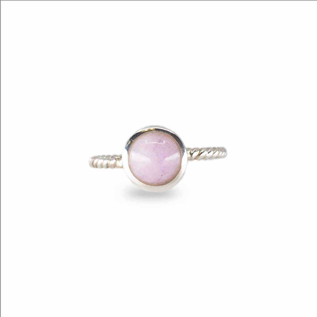 Pink kunzite ring set in sterling silver with soft blush tones