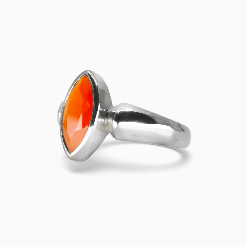 Marquise Carnelian ring in sterling silver. A vibrant stone for creativity, confidence, vitality, and awakening personal power.| MADE IN EARTH