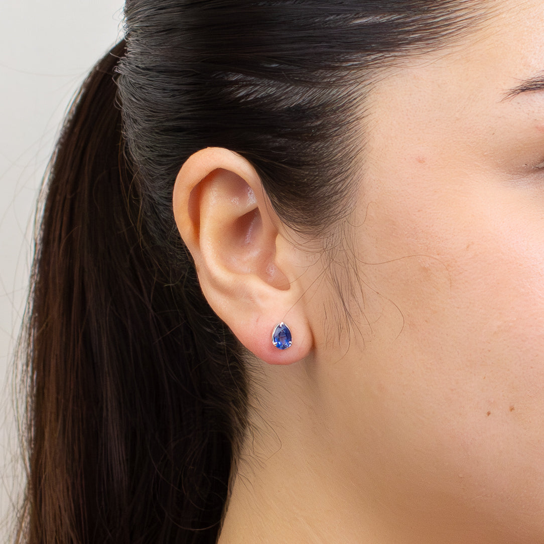 FACETED TEAR BLUE KYANITE STERLING SILVER STUD EARRINGS