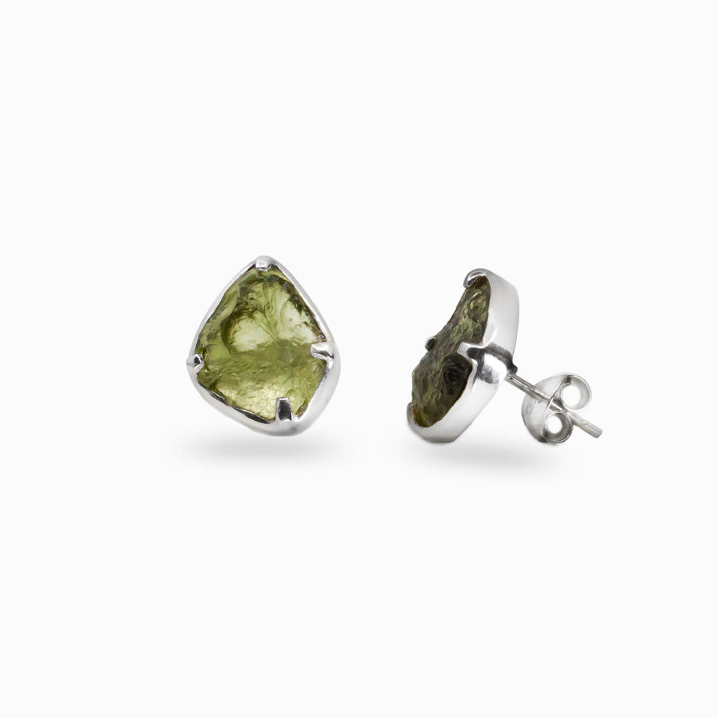 RAW GREEN MOLDAVITE STUD EARRINGS
