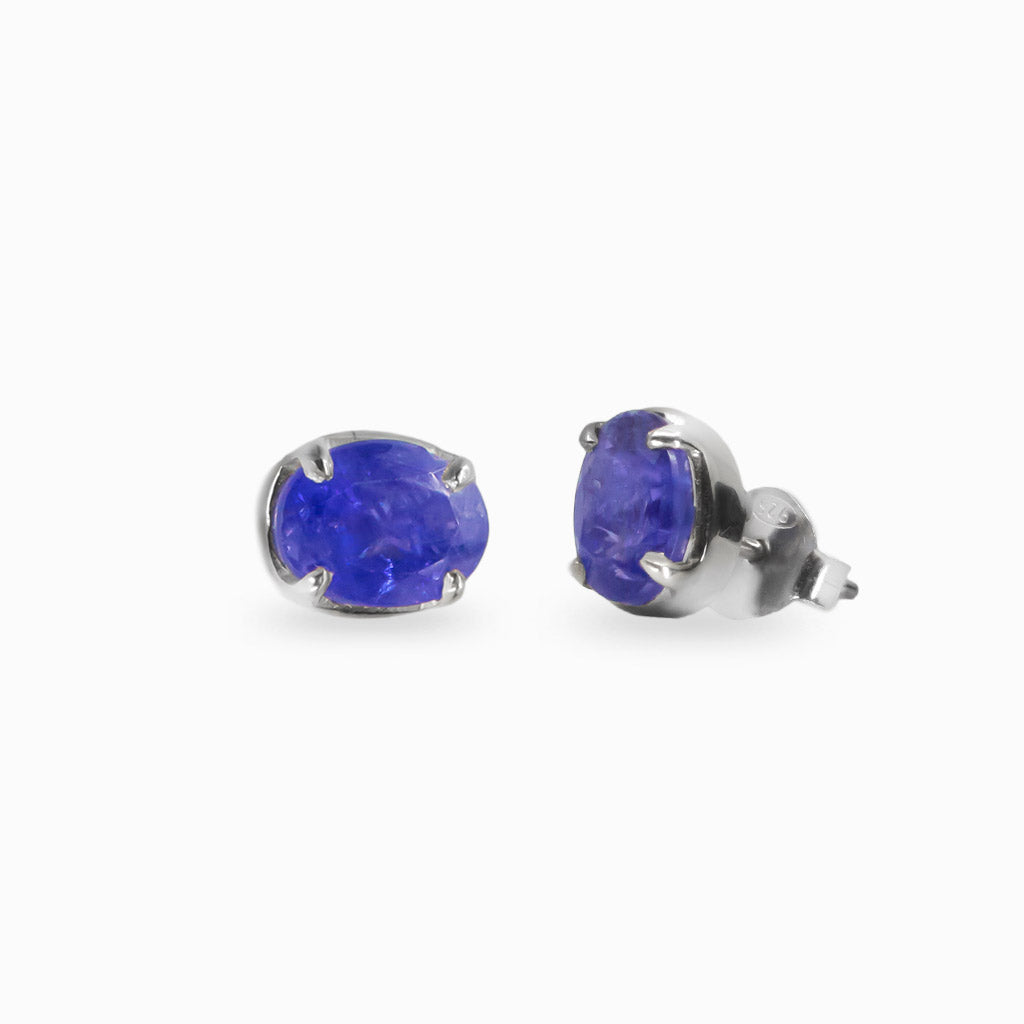 FACETED OVAL TANZANITE CLAW STUD EARRINGS