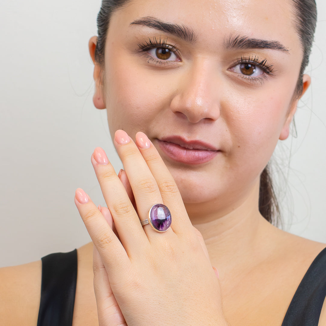 CABOCHON AURALITE 23 OVAL RING STERLING SILVER 