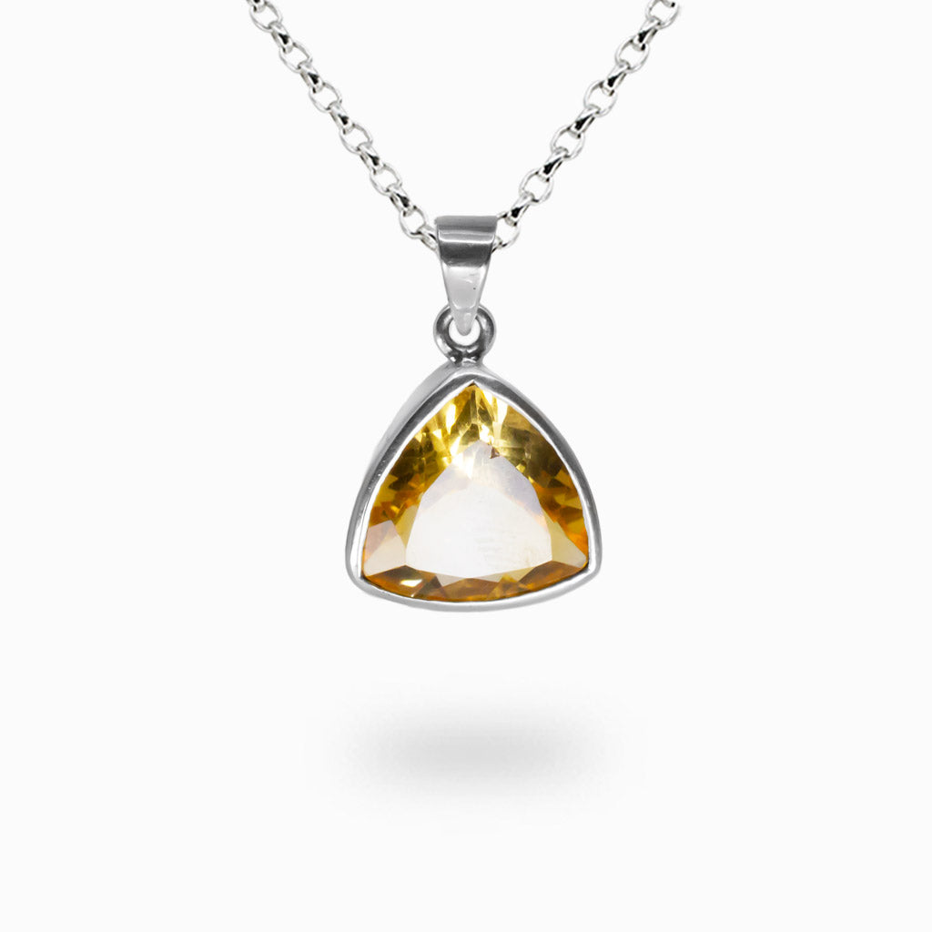 Faceted trillion citrine necklace with golden yellow gemstone set in sterling silver. | MADE IN EARTH