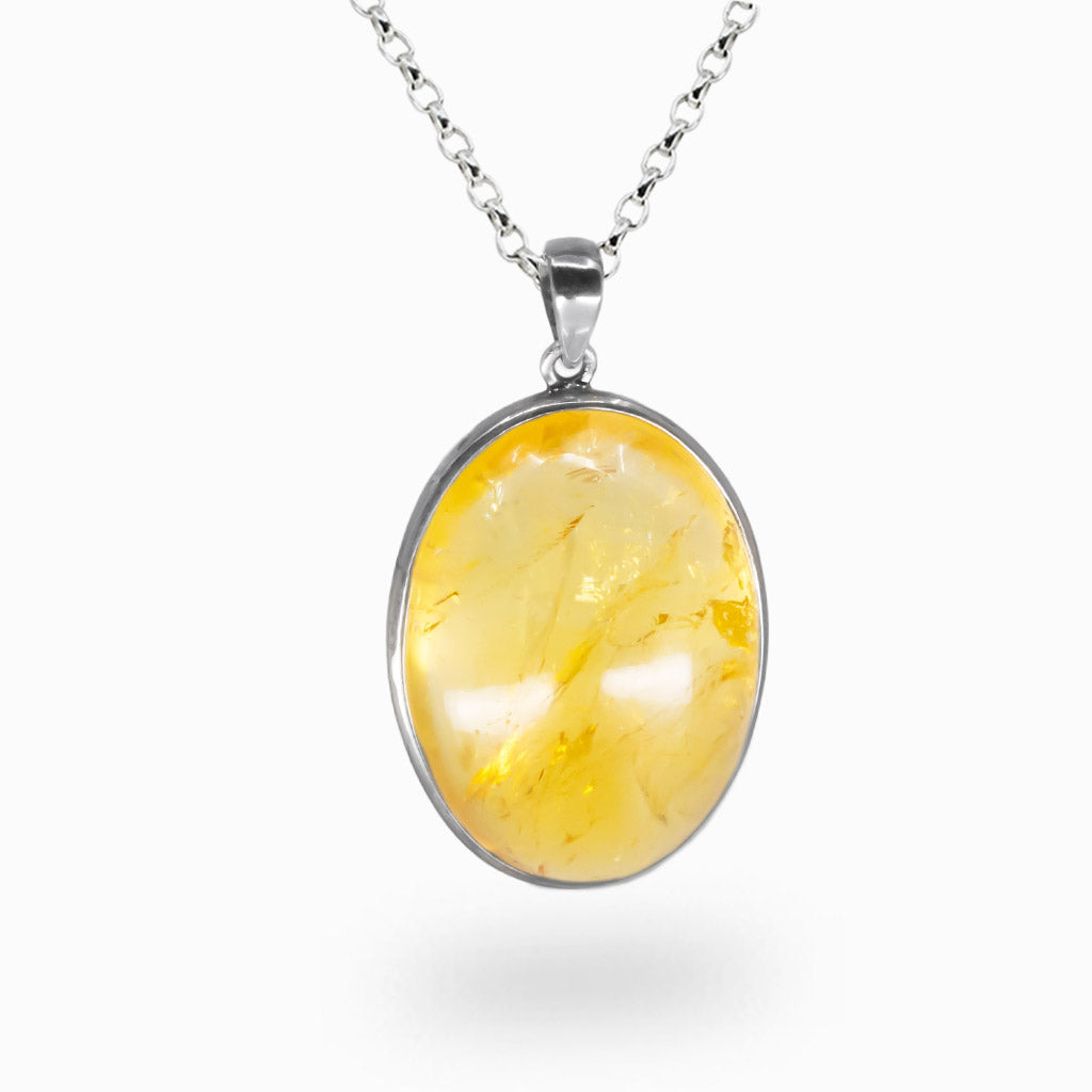 Oval Citrine cabochon necklace with golden yellow gemstone set in sterling silver bezel. | MADE IN EARTHV