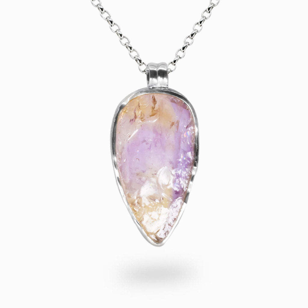 Raw teardrop ametrine pendant necklace set in sterling silver bezel.| MADE IN EARTH