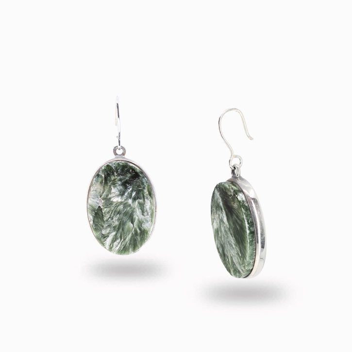 Oval seraphinite earrings in sterling silver