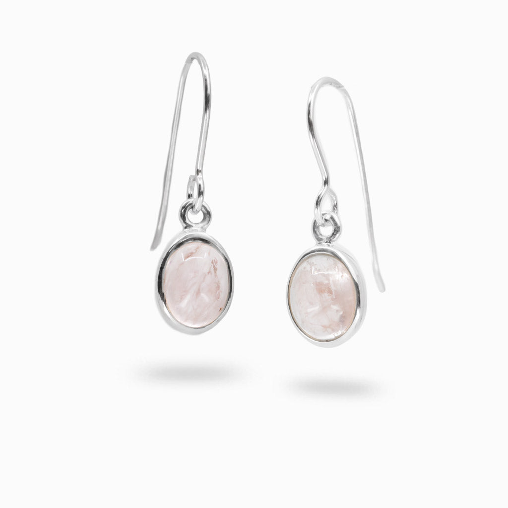 Sterling silver small oval Morganite drop earrings.