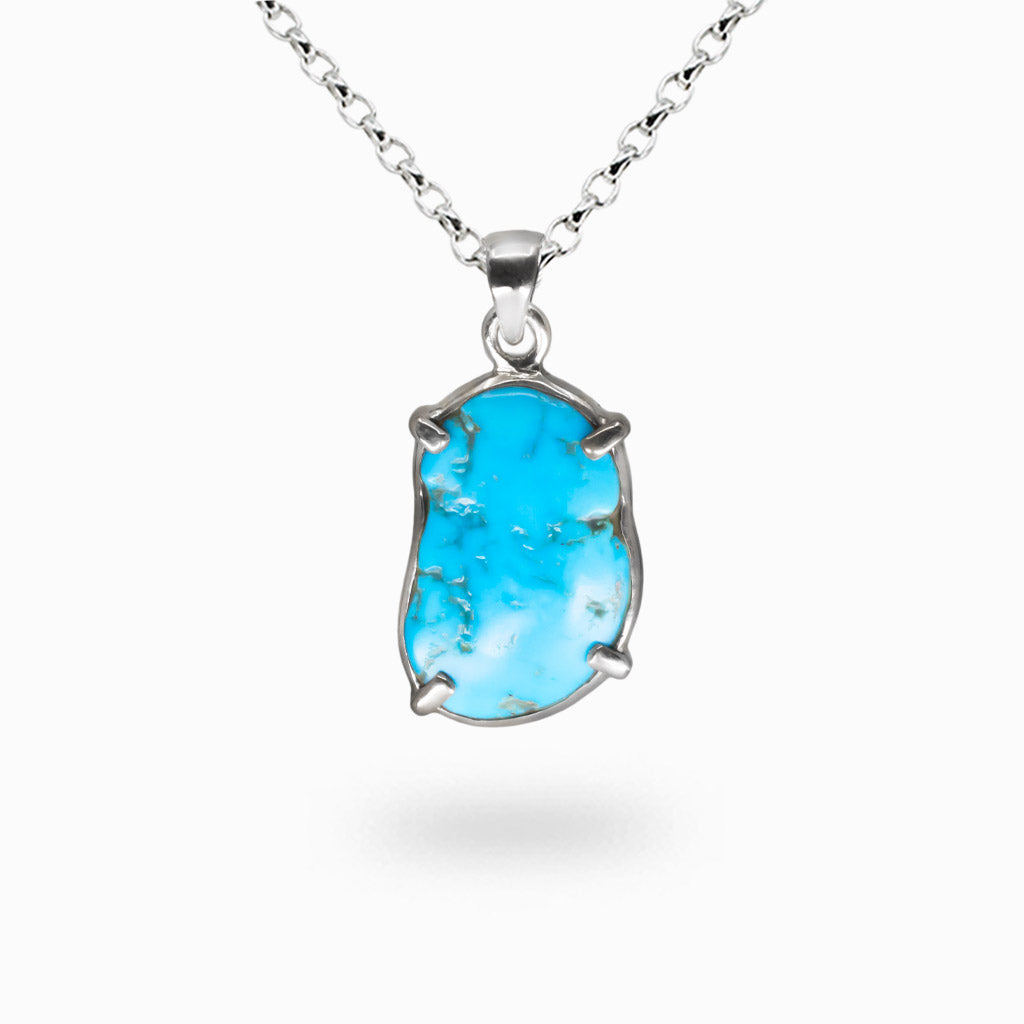 Sleeping Beauty turquoise necklace in bright sky blue set in sterling silver