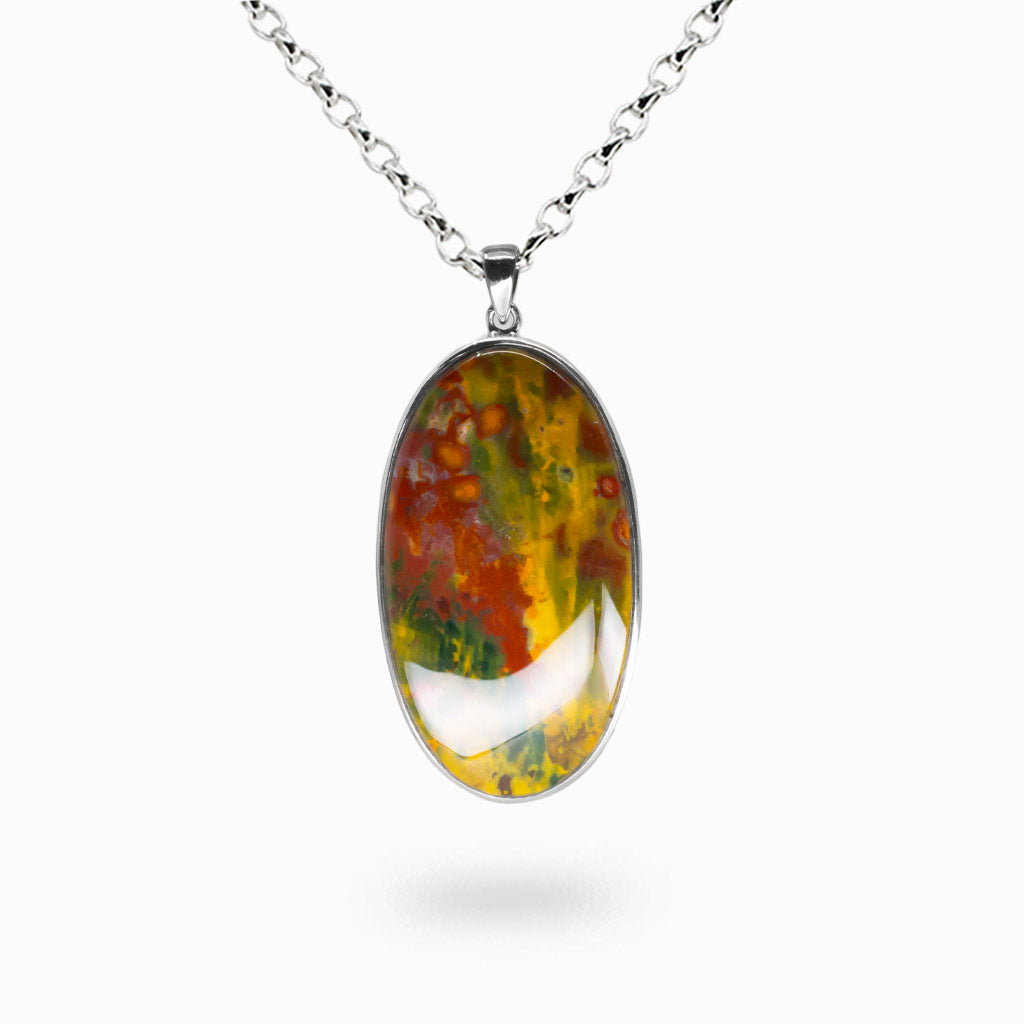 Bloodstone oval cabochon necklace in sterling silver, natural bloodstone gemstone pendant for courage and grounding energy. | MADE IN EARTH