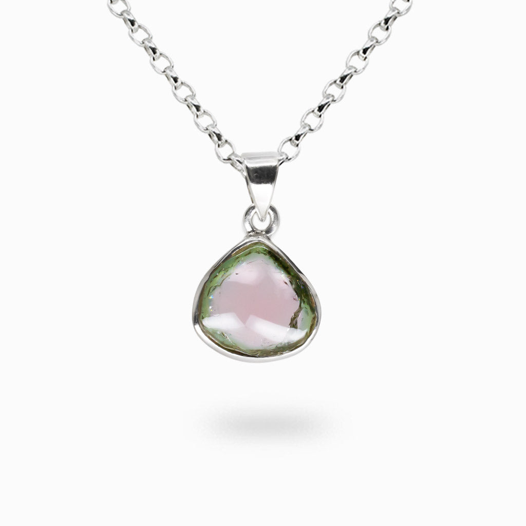 RAW WATERMELON TOURMALINE NECKLACE STERLING SILVER